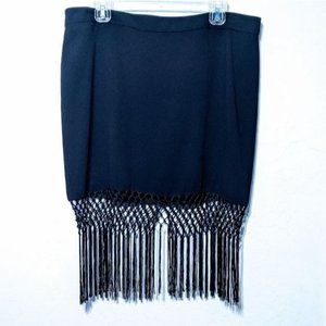 Trina Turk Luciana Pencil Skirt Size 12 Black Crochet Fringe Boho